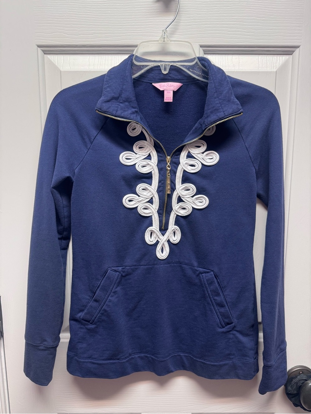 Lilly Pulitzer Navy White Embroidered Half Zip Pullover Sweatshirt xxsmall soft